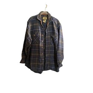 Field & Stream, men’s vintage, heavy cotton flannel blue and green plaid shirt 